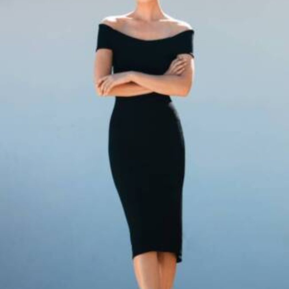 Dress the Population Claudette Textured Midi Dress - black, size medium